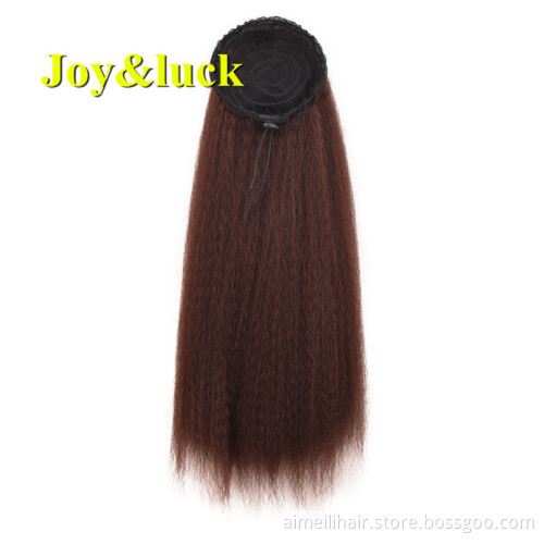 Wholesale Price Wigs Black In Afro Kinky Straight Ponytail Hairpieces With Elastic Band Comb Drawstring Ponytail Hair Extension